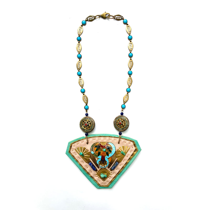 SHIELD NECKLACE : Brass Sun Worshipper, Ballet Pink