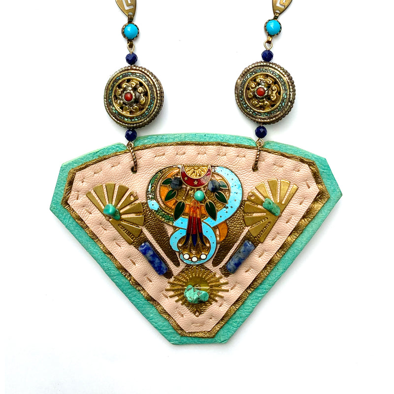 SHIELD NECKLACE : Brass Sun Worshipper, Ballet Pink