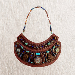 GAIA SHIELD NECKLACE : Turquoise & Abalone Shell on Brown Leather G i l d e d   M a n e